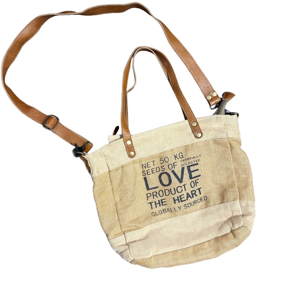 Myra Bag Tan Canvas Tote with Leather Straps